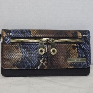Kenneth Cole Faux Snake-Skin Wallet Multi Colored Accented With Gold Tone Zip